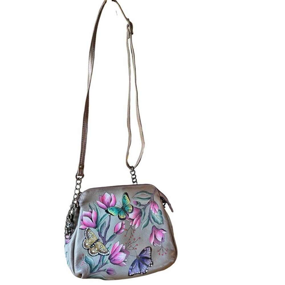 Anuschka Floral Leather Painted Crossbody Purse Handbag Shoulder Bag 8x7x3 - Picture 2 of 13